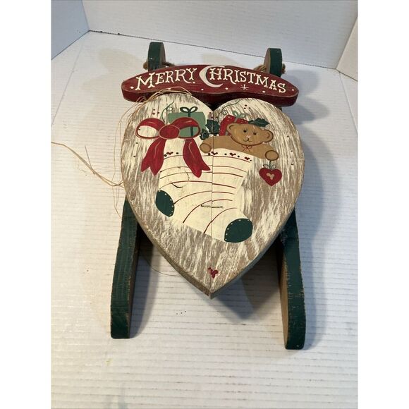 Vintage Christmas Sled Sleigh Wooden Hand Painted Rustic Hanging Sign‎ 18x9